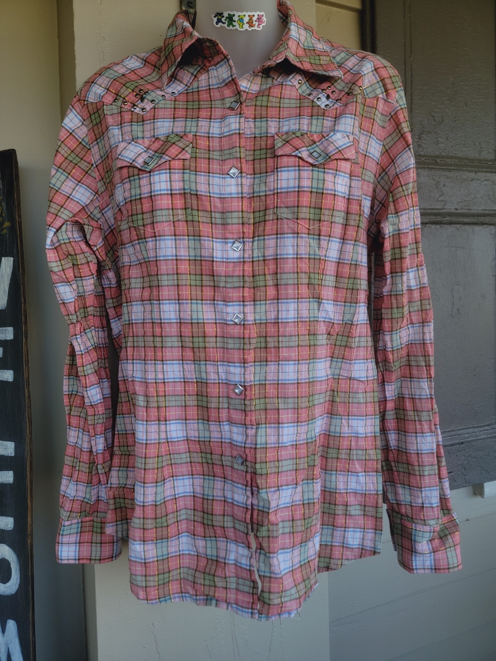 Y2k? Wrangler Plaid Western Faux Pearl Snap Shirt Studded & Metallic Threads